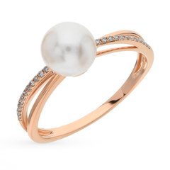 Gold ring with pearls and cubic zirkonia ЖК2016, 2.39