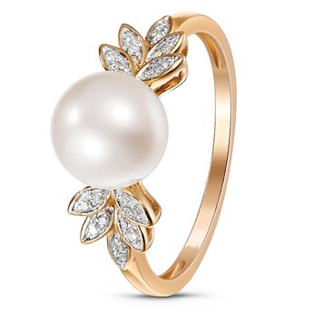 Gold ring with pearls and cubic zirkonia ЖК2019, 3.1