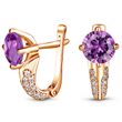 Gold earrings with natural amethyst БСз103АМ