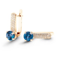 Gold earrings with natural topaz London Blue ПДСз64ЛБ