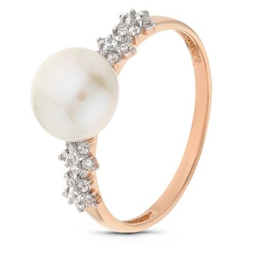 Gold ring with pearls and cubic zirkonia ЖК2014, 2.55