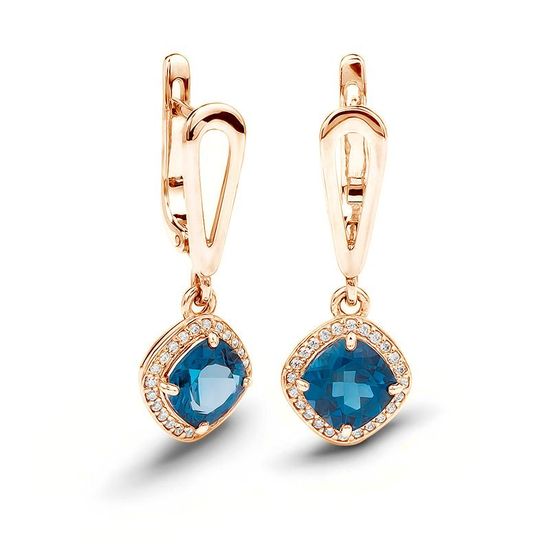 Earrings in gold with natural topaz London Blue ПДСз80ЛБ