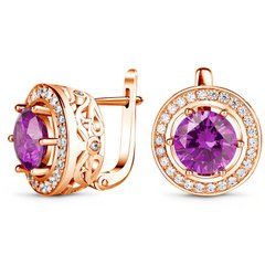 Gold earrings with natural amethyst АСз004АМ