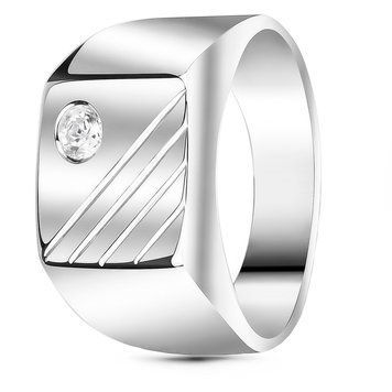 White gold signet with cubic zirconia PBz003, 7.42