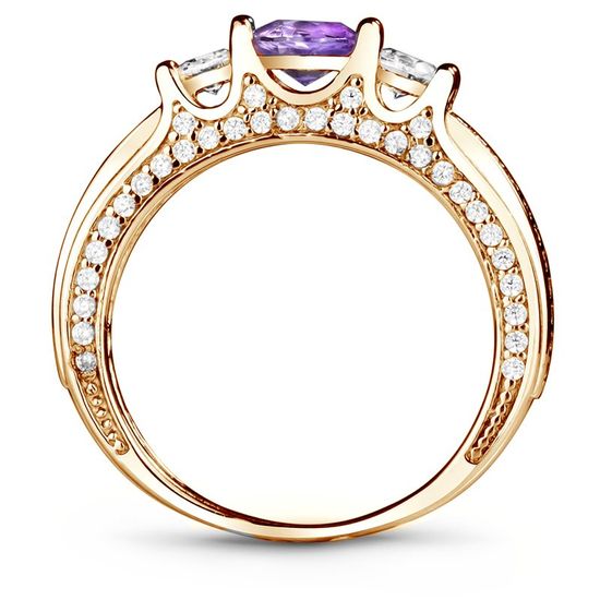 Gold ring with natural amethyst БКз110АМ, 15.5, 3.72