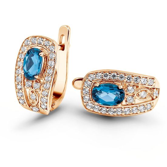 Earrings in gold with natural topaz London Blue ПДСз65ЛБ