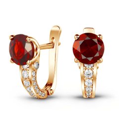 Gold earrings with natural garnet БСз101Г