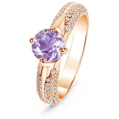 Gold ring with natural amethyst БКз103АМ, 15, 4.86