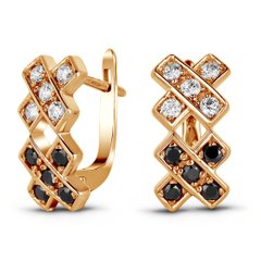 Earrings made of gold with cubic zirkonia black color ФСз265ЦЧ