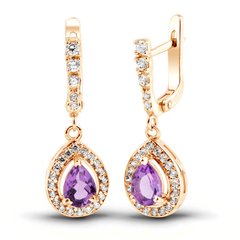 Gold earrings with natural amethyst ПДСз83АМ
