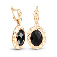 Gold earrings with natural onyx ФСз185О