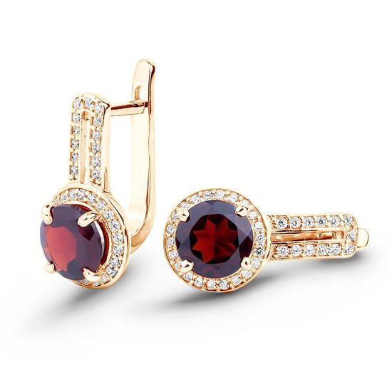 Gold earrings with natural garnet ПДСз56Г