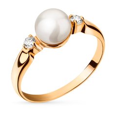 Gold ring with pearls and cubic zirkonia ЖК2003, 15.5, 2.7