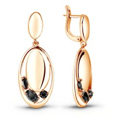 Gold earrings with black cubic Zirkonia ФСз298ЦЧ