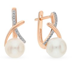Gold earrings with pearls and cubic zirkonia S2021GM, 3.56