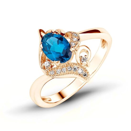 Gold ring with natural London Blue topaz ПДКз104ЛБ, 3.03