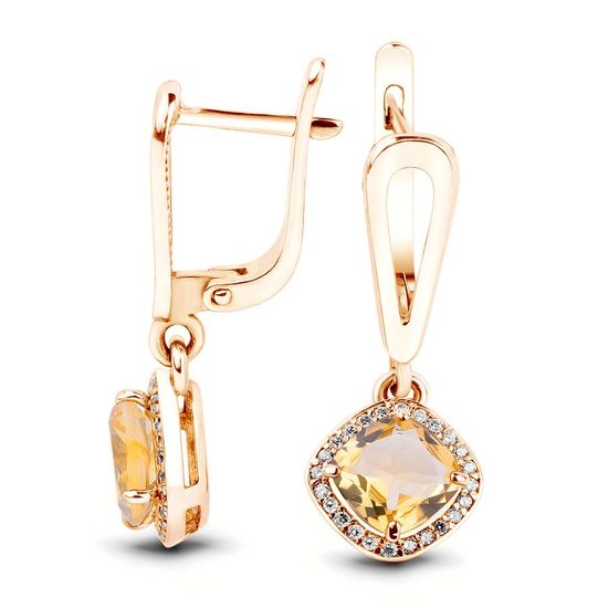 Gold earrings with natural citrine ПДСз80Ц