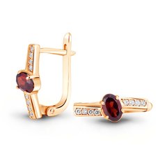 Gold earrings with natural garnet ПДСз84Г