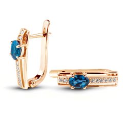 Gold earrings with natural topaz London Blue ПДСз81ЛБ