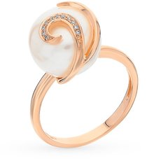 Gold ring with pearls and cubic zirkonia ЖК2002, 15.5, 3.84