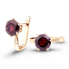 Gold earrings with natural garnet ПДСз21Г