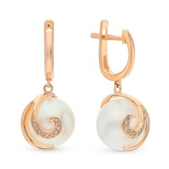 Gold earrings with pearls and cubic zirkonia ЖС2002