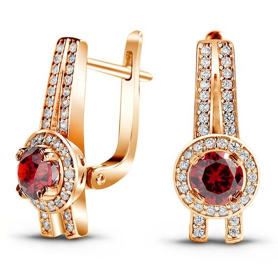 Gold earrings with natural garnet ПДСз73Г