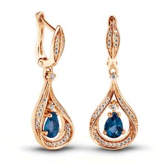Earrings in gold with natural topaz London Blue ПДСз101ЛБ