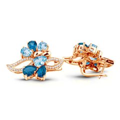 Earrings in gold with natural topaz Sky and London Blue ПДСз91М