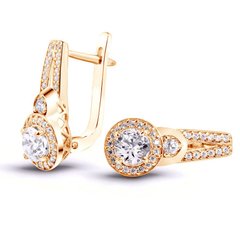 Gold earrings with cubic zirkonia ПДСз77