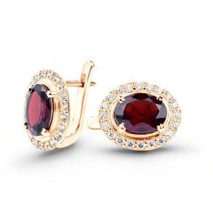 Gold earrings with natural garnet ПДСз13Г