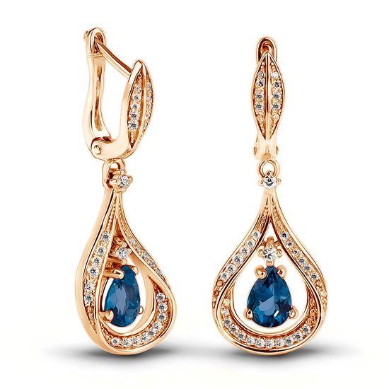 Earrings in gold with natural topaz London Blue ПДСз101ЛБ