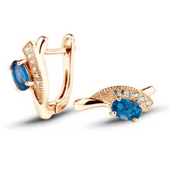 Earrings in gold with natural topaz London Blue ПДСз102ЛБ