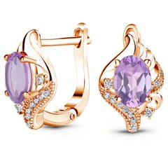 Gold earrings with natural amethyst ПДСз104АМ