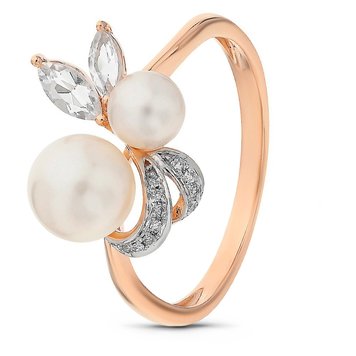 Gold ring with pearls and cubic zirkonia ЖК2015, 2.75