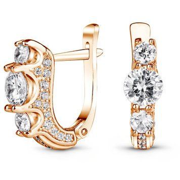 Gold earrings with cubic zirkonia БСз110