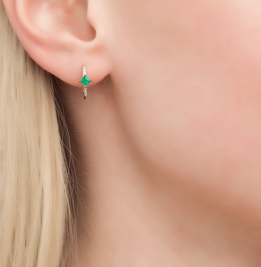 Gold earrings with emeralds and diamonds ИС5508Б