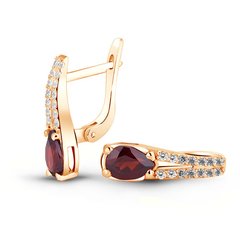 Gold earrings with natural garnet ПДСз113Г