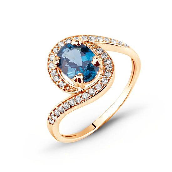 Gold ring with natural London Blue topaz ПДКз99ЛБ, 2.89
