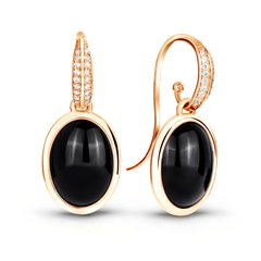 Earrings made of gold with natural onyx ФСз186О