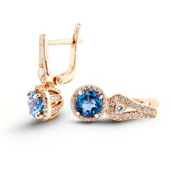 Gold earrings with natural topaz London Blue ПДСз58ЛБ