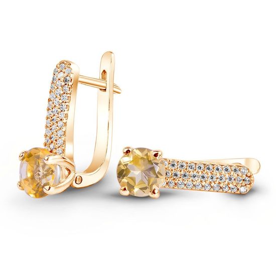 Gold earrings with natural citrine ПДСз64Ц