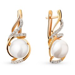 Gold earrings with pearls and cubic zirkonia ЖС2001