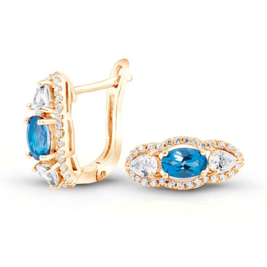 Gold earrings with natural topaz London Blue ПДСз111ЛБ