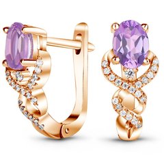 Earrings in gold with natural amethyst ПДСз108АМ
