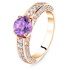 Gold ring with natural amethyst БКз102АМ, 15, 4.86