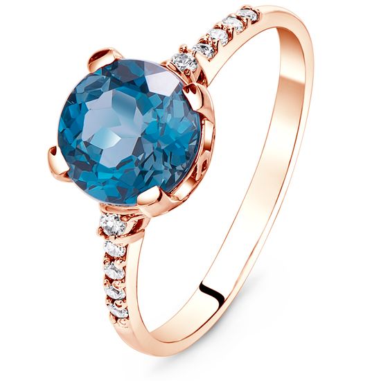 Gold ring with natural topaz London Blue K25LB, 17, 2.55