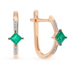 Gold earrings with emeralds and diamonds ИС5508, 2.2