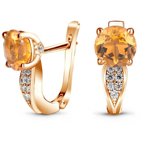 Gold earrings with natural citrine БСз106Ц