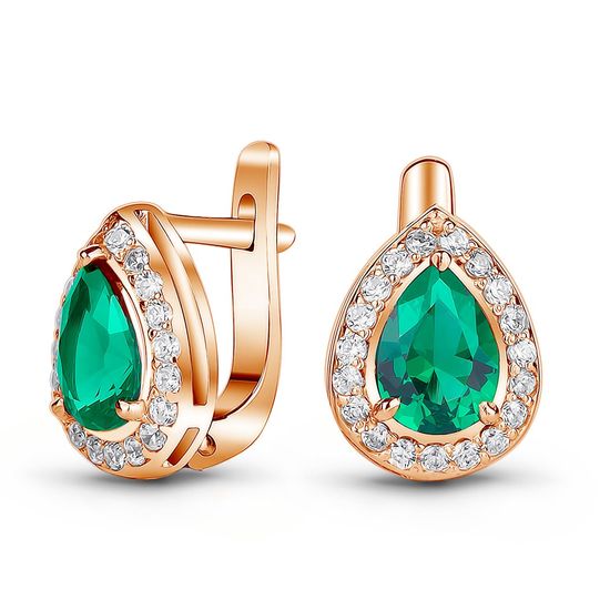 Earrings in gold with emerald nano ПДСз115НИ